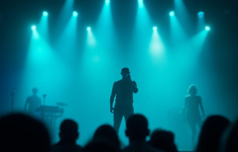 Artist performing on stage with media lights - symbolizing the spotlight contest